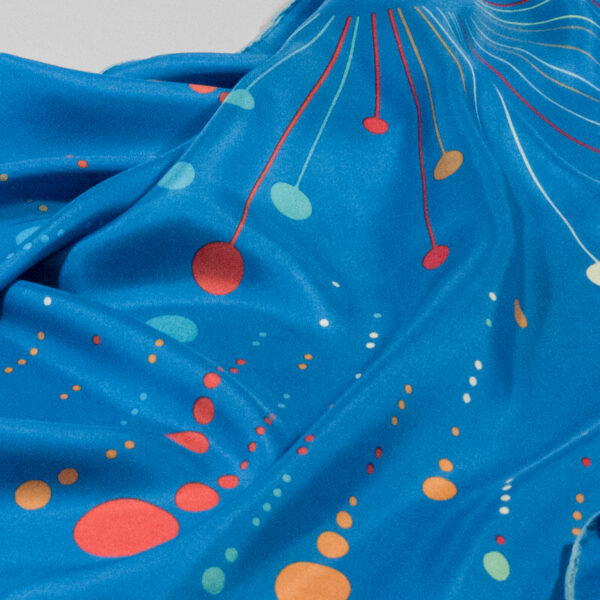 Seide Twill Foulard Espace Du Monde in den Farben Cap Anamour Blau Rot Gelb Orange